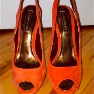 BCBG orange suede high heels